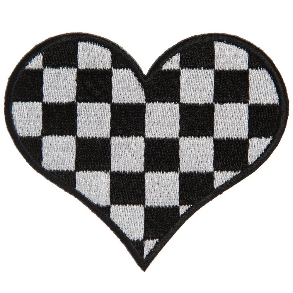 Black & White Checkered Heart Iron-On Patch
