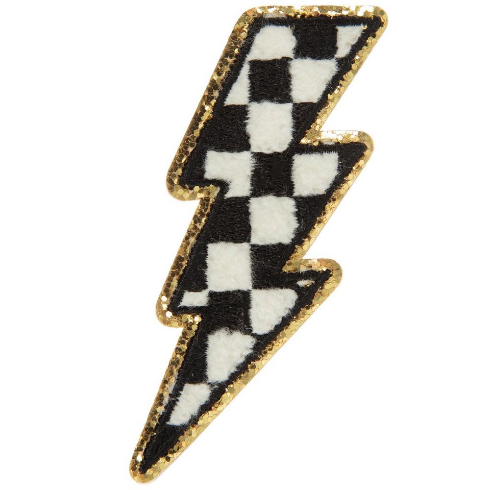 Checkered Lighting Bolt Iron-On & Sticker Patch